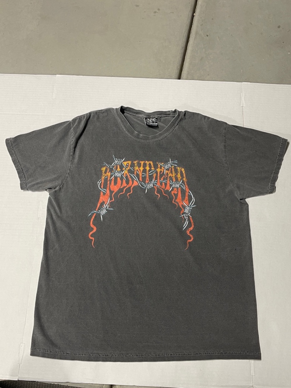 Men's Black Short-Sleeve Graphic Tee with Flame & Barbed Wire Motif